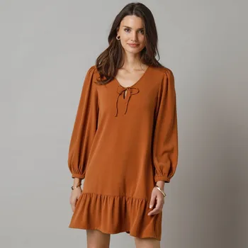 Dámské šaty Krátké jednobarevné šaty okrová 36