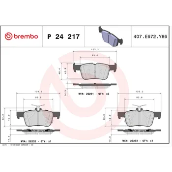 Brzdová destička Sada brzdových destiček, kotoučová brzda BREMBO P 24 217