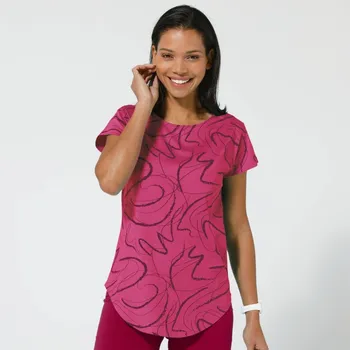 Dlouhé tričko s krátkými rukávy a potiskem malinová 52