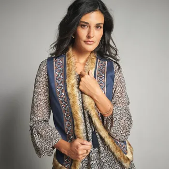 Dámská vesta Vesta v semišovém vzhledu s 		výšivkou nám. modrá 52