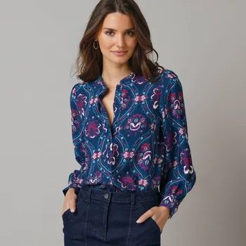 Dámská halenka Košilová halenka s potiskem květin modrá 46