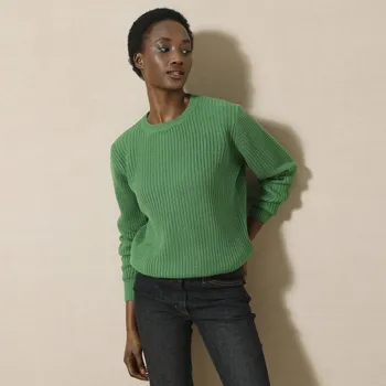 Dámský svetr Pulovr s kulatým výstřihem a hladkým vzorem zelená 54