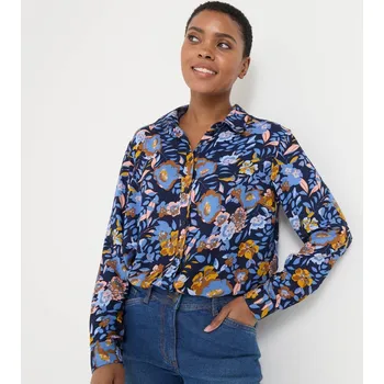 Dámská košile Košile na knoflíčky s potiskem květin, recyklovaný polyester modrá/kari 36