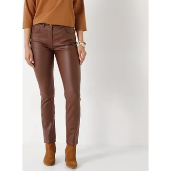 Dámské kalhoty Rovné koženkové kalhoty čokoládová 50