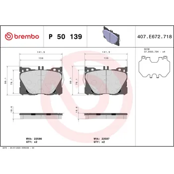 Brzdová destička Sada brzdových destiček, kotoučová brzda BREMBO P 50 139