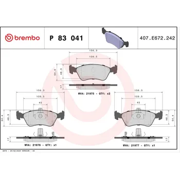 Brzdová destička Sada brzdových destiček, kotoučová brzda BREMBO P 83 041