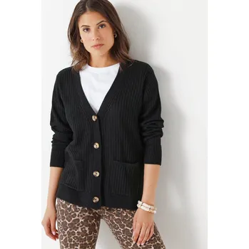 Dámský svetr Žebrovaný svetr s výstřihem do V černá 38/40