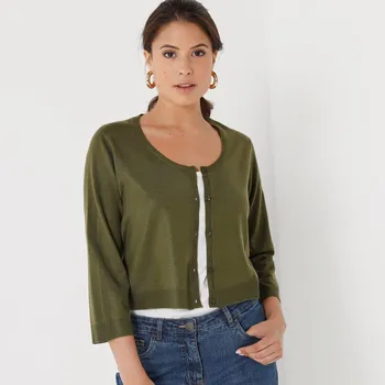 Bolerko Úpletové bolerko na knoflíčky s 3/4 rukávy khaki 42/44