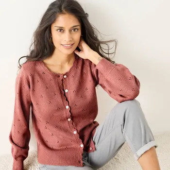 Dámský svetr Propínací svetr z úpletu pointelle růžové dřevo 52