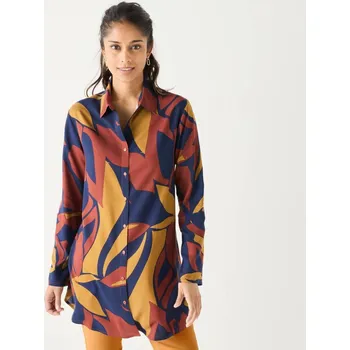 Tunika s grafickým vzorem a knoflíky nám. modrá/kari 40