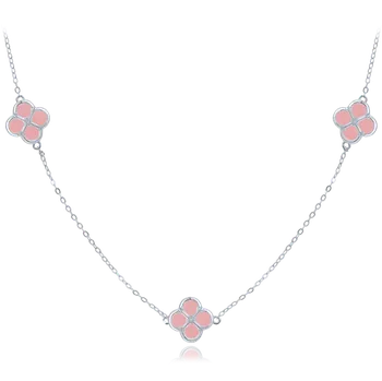 Náhrdelník Moonlit Stříbrný náhrdelník s čtyřlístky a růžovým kamenem