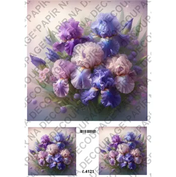 Umělecký papír Rýžový a soft papír na decoupage - Kosatce - KB04121 Materiál: Soft, Rozměr: A4