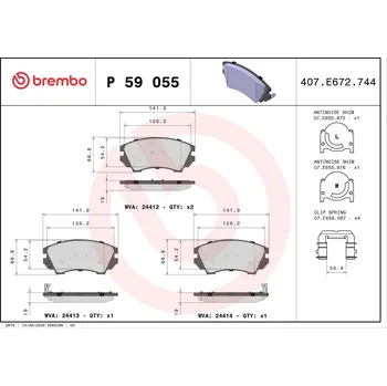 Brzdová destička Sada brzdových destiček, kotoučová brzda BREMBO P 59 055X