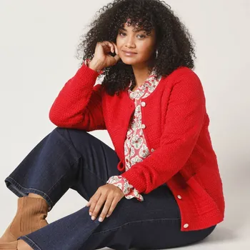 Dámský svetr Propínací svetr z úpletu se vzorem červená 52