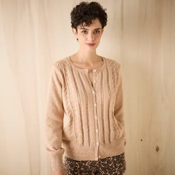 Dámský svetr Propínací svetr s ažurovým vzorem oříšková 38/40