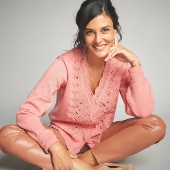 Dámský svetr Ažurový svetr korálová 50