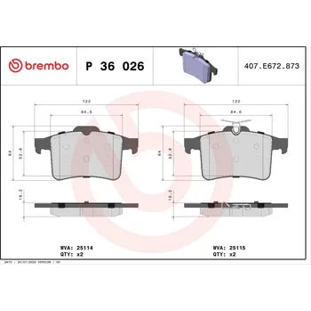 Brzdová destička Sada brzdových destiček, kotoučová brzda BREMBO P 36 026
