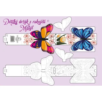 omalovánky Papírový držák MOTÝLCI – vystřihovánka 4v1 + suchý zip | MagdaM