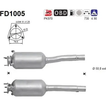 Filtr pevných částic Filtr sazových částic, výfukový systém AS FD1005