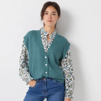 Dámská vesta Propínací vesta s hladkým vzorem šalvějová 50