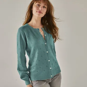 Dámský svetr Blancheporte Propínací svetr z úpletu pointelle tyrkysová 54