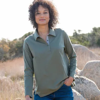 Dámské tričko Dvoubarevné žerzejové polo tričko s dlouhými rukávy khaki 54