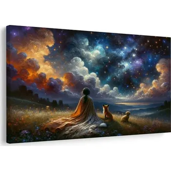 Obraz Dovido Obraz postava se zvířaty pod hvězdami