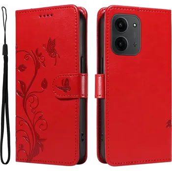 Pouzdro na mobilní telefon Flowers knížkové pouzdro na Xiaomi Redmi 15C 4G/5G (173mm) - červené