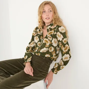 Dámská halenka Volánová halenka s potiskem květin khaki 50