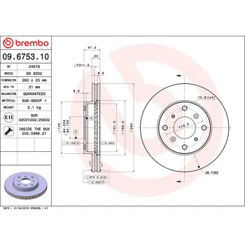 Brzdový kotouč Brzdový kotouč BREMBO 09.6753.10