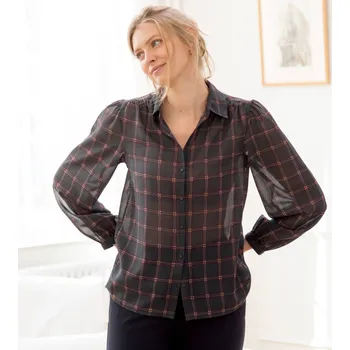 Dámská halenka Šifonová kostkovaná halenka antracitová/bordó 52