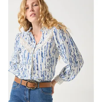 Dámská halenka Košilová halenka z mušelínu a macramé bílá/modrá 54