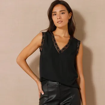 Dámské tričko Vzdušný top s krajkou, recyklovaný polyester černá 42