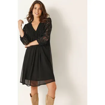 Dámské šaty Jednobarevné voálové šaty se sámky a krajkou černá 36