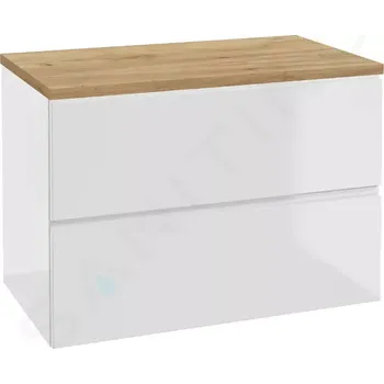 Koupelnový nábytek kielle Skříňka včetně desky pod umyvadlo 80x55x46 cm, lesklá bílá/zlatý dub 50002S830