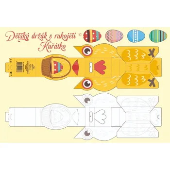 omalovánky Papírový držák KUŘÁTKO – vystřihovánka 4v1 + suchý zip | MagdaM