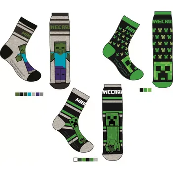 Fashion UK Ponožky MINECRAFT s šedou chlapecké 3pack Barva: Šedočernozelené, Velikost: 27/30