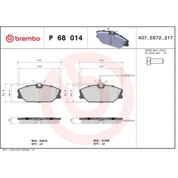 Brzdová destička Sada brzdových destiček, kotoučová brzda BREMBO P 68 014