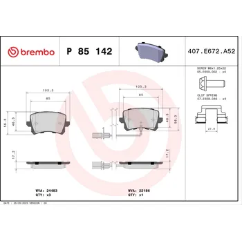 Brzdová destička Sada brzdových destiček, kotoučová brzda BREMBO P 85 142