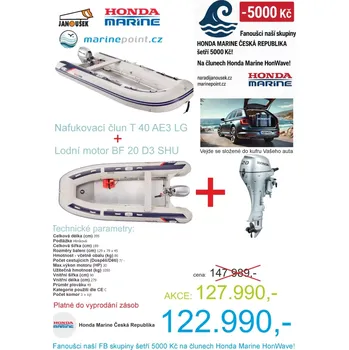 Člun Honda Marine HonWave T 40 AE3 LG Nafukovací člun + lodní motor BF 20 D3 SHU AKCE