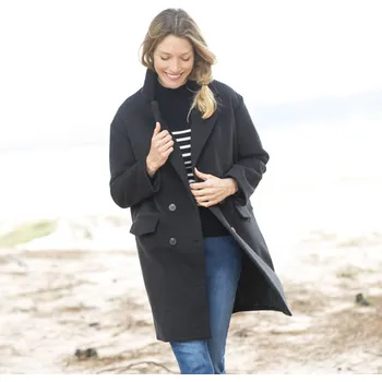 Dámský kabát Blancheporte Kabát s kostýmkovým límcem a dvouřadým zapínáním černá 44