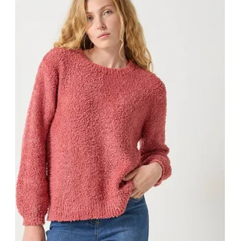 Dámský svetr Buklé pulovr s dlouhými rukávy a spadlými rameny růžová 52