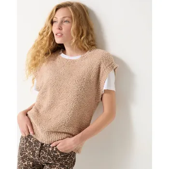 Buklé vesta se spadlými rameny béžová 52