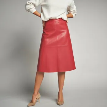 Dámská sukně Rozšířená koženková midi sukně bordó 40