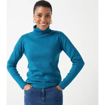 Dámský svetr Žebrovaný rolák petrolejová 42/44