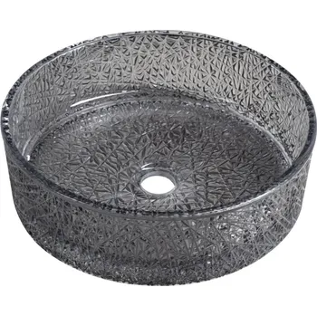 ERSEL skleněné gravírované umyvadlo na desku Ø 39,5cm, černá
