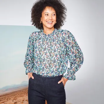 Dámská halenka Halenka se stojáčkem, voál s potiskem tmavě modrá/zelená 36