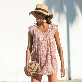 Dámské tričko Tunika s výstřihem na knoflíčky a minimalistickým potiskem starorůžová/režná 48