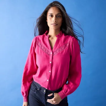 Dámská halenka Halenka na knoflíčky s macramé malinová 40