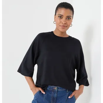 Dámský svetr Volný pulovr s rukávy k loktům černá 42/44